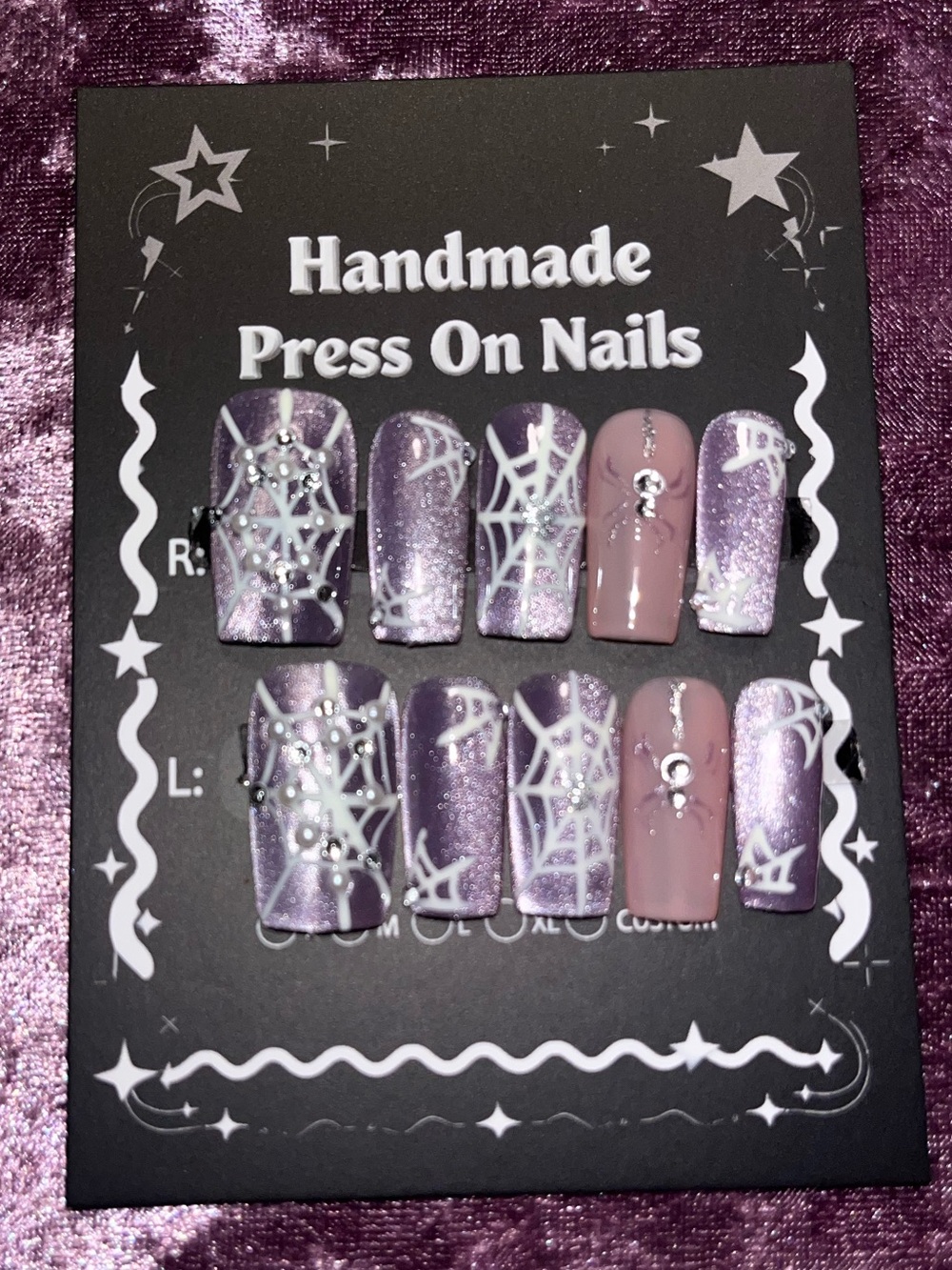 Handmade Purple Spiderweb Press-On Nails